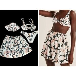 Abercrombie & Fitch High Leg Cheeky Floral Bikini •L•Bucket Hat Linen Skirt 4 Pc